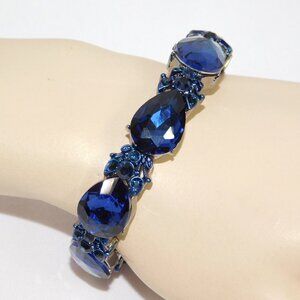 Navy Blue Bracelets Adjustable Cuff Crystal Rhinestone Stretch Bracelets Bangle